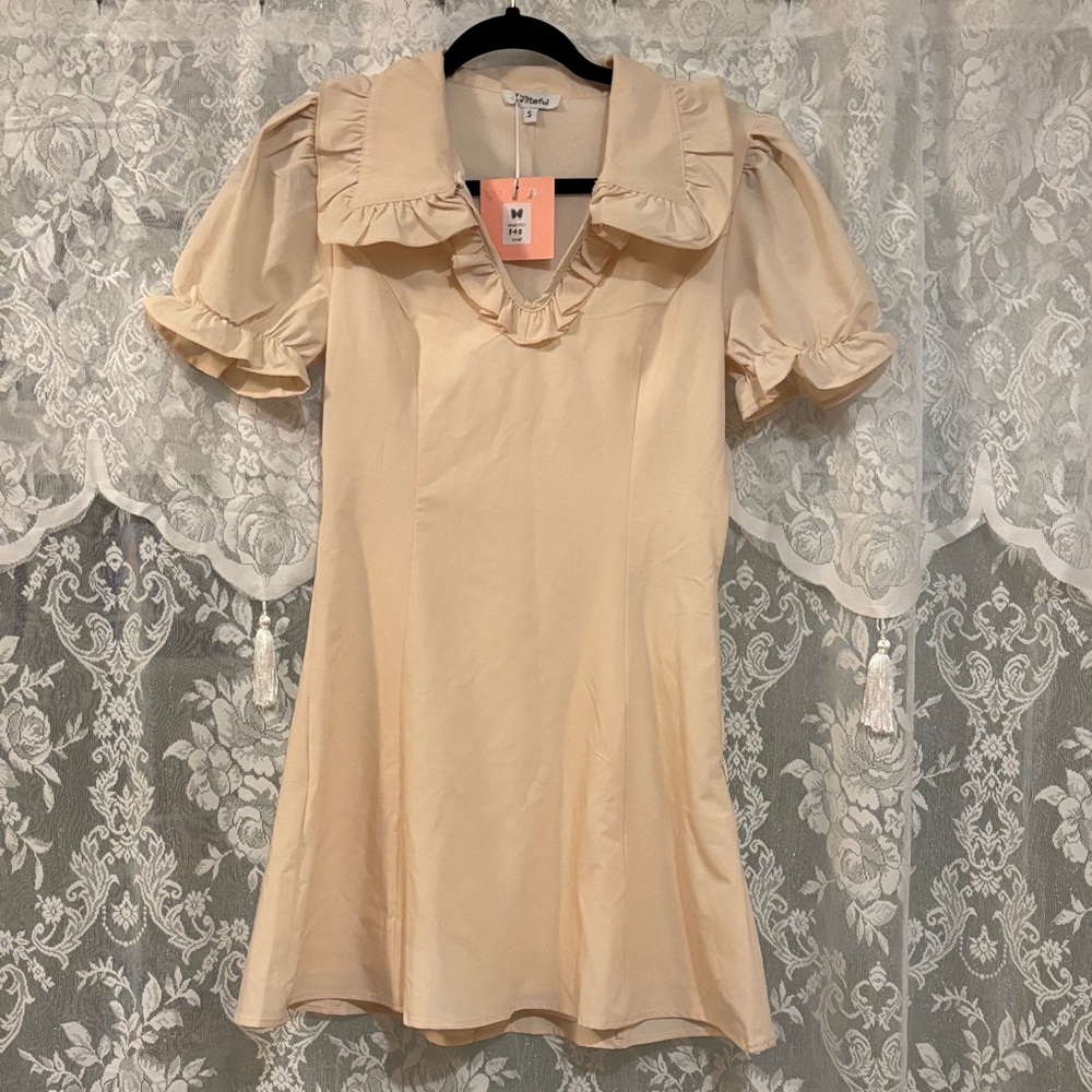 NWT Elegant Cream Mini Dress with Ruffle Details